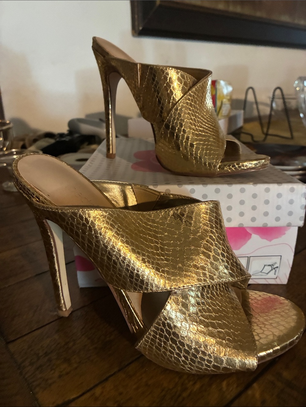 Stellah Metallic Gold High Heel Mule Sandals